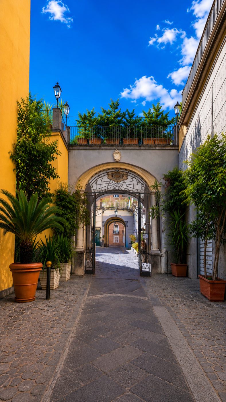 L'ingresso carrabile del Follaky Secret Garden in vico Monteroduni 16 a Napoli