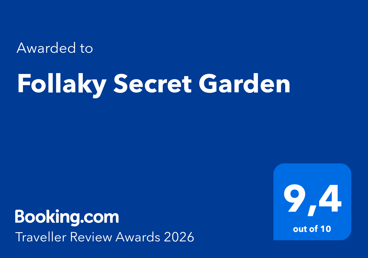 Certificato Booking.com Traveller Review Awards 2026 assegnato a Follaky Secret Garden, punteggio 9,4 su 10